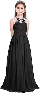 TiaoBug Girls Lace Chiffon Flower Maxi Gown