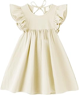 LYXIOF Toddler Girl Cotton Linen Ruffle Sleeve Dress