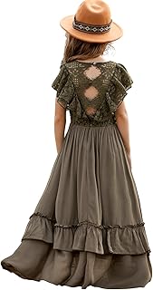 BIBIHOU Girls Lace Boho Backless A Line Party Dress