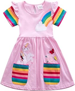 JUXINSU Toddler Girl Summer Dress Rainbow Pony Cartoon