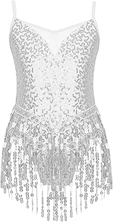 TiaoBug Girls Latin Dance Sequin Tassel Dress