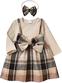 PATPAT Toddler Baby Girl Plaid Dress with Headband