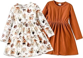 PATPAT 2 Pack Girls' Long Sleeve Dress Sets