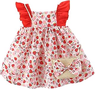 Qiraoxy Girls Summer Polka Dot Lemon Print Dress with Bow and