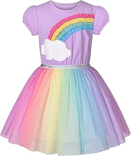 Sunny Fashion Girls Navy Blue Rainbow Tulle Skirt Dress