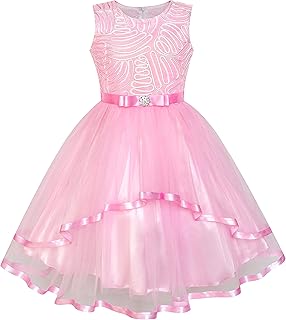 Blue Belted Flower Girls Dress Size 4-12 Years
